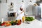 Smiling male chef prepare his kitchen for began to cook