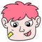 A smiling male head with friendly pink hair. carton emoticon. doodle icon drawing