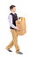 Smiling male walking with boxes