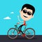 Smiling Man with Black Sunglasses Riding Bicycle