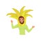Smiling man character in fingered citron fruit headwear, vector Illustration on a white background
