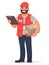 Smiling man courier with a parcel. Vector illustration