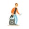 Smiling man gathering garbage and plastic bottles, waste recycling and utilization concept vector Illustration