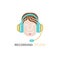 Smiling man with headphones - logo design template in flat style. Love music concept.