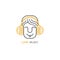 Smiling man with headphones - logo design template in linear style. Love music concept.
