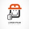 Smiling man in orange helmet. Building, repair and service vector logo design template