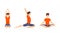 Smiling Man in Red Sweatshirt Doing Yoga Breathing in Different Asana Vector Set