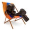Smiling man rest beach deck chair sunglass summer vacation