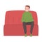 Smiling Man Sitting on Sofa, Cafe Visitor Character Vector Illustration