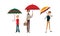 Smiling Man Standing Under Umbrella Enjoying Rainy Weather Vector Illustration Set