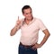 Smiling Man Wagging Finger Pointing Upwards
