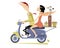 Smiling man and woman ride a scooter and go to play golf isolated illustration