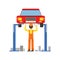 Smiling Mechanic Working Under Lifted Vehicle In The Garage, Car Repair Workshop Service Illustration