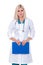 Smiling medical doctor woman with stethoscope