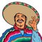 Smiling Mexican man in sombrero and poncho showing okey sign