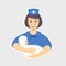 Smiling midwife holding newborn. Flat illustration