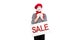 smiling mime holding sale signboard