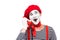smiling mime talking by stationary telephone