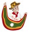 Smiling Momo King with sombrero vueltiao holding the Barranquilla`s flag, Vector illustration