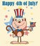 Smiling Monkey Cartoon Character With Patriotic USA Hat And American Flag