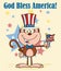 Smiling Monkey Cartoon Character With Patriotic USA Hat And American Flag