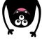 Smiling monster head silhouette. Thtee eyes, teeth, tongue, hands. Hanging upside down. Black Funny Cute cartoon character. Baby c