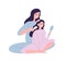 Smiling mother brushing hair of daughter with hairbrush. Cute funny mom and child in pyjamas spending time at home