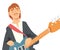 Smiling Moustached Man with Guitar Looking at Camera from Above Vector Illustration