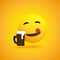 Smiling, Mouth Licking Emoji Enjoying the Taste of the Frothy Drink - Simple Shiny Happy Emoticon with Beer Mug