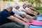 Smiling multi-ethnic senior people doing stretching exercise