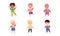 Smiling Multiethnic Boy and Girl Character Greeting Waving Hands and Standing Vector Set