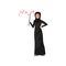 Smiling Muslim business woman pointing at growth graph. Young girl in traditional long black dress and hijab. Flat