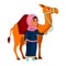 smiling muslim girl teen walking with camel in desert cartoon vector