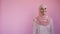smiling muslim woman islamic fashion model hijab