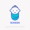 Smiling newborn thin line icon. Modern vector illustration