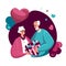 Smiling Old Woman and Man Celebrating Happy Valentine Day, Birthday or Wedding Anniversary. Pensioners Couple hugging and
