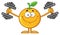 Smiling Orange Fruit Cartoon Mascot Character Working out with Dumbbells