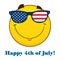 Smiling Patriotic Yellow Cartoon Emoji Face Character With USA Flag Sunglasses