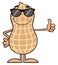 Smiling Peanut Cartoon Character With Sunglasses Giving A Thumb Up