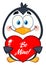 Smiling Penguin Cartoon Character Holding A Be Mine Valentine Heart