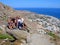 Smiling people, Greece, Santorini, selfie, top view of Kamari beach