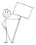 Smiling Person on Demonstration or Manifestation Holding Big Empty Sign, Banner or Placard , Vector Cartoon Stick Figure