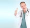 Smiling Physician Looking at You with his Thumb Up