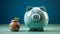 Smiling piggy bank symbolizes wealth and successful home finances generated by AI