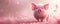 Smiling piglet in a pink dreamlike scene