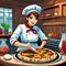 Smiling Pizza Chefs made as cartoons preparing pizza in their pizza kitchens. Cartoon styles