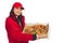 Smiling pizza delivery woman