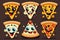 Smiling pizza slices with different toppings. Children\\\'s food. Generative ai