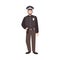 Smiling police officer, policeman, cop or law enforcement worker wearing uniform and cap. Friendly male cartoon