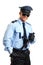 Smiling policeman in sunglasses